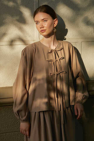 Kurdele Detaylı Etek Takım Açık Taba - 7