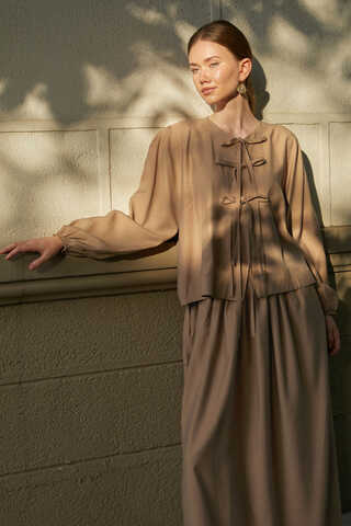 Kurdele Detaylı Etek Takım Açık Taba - 11