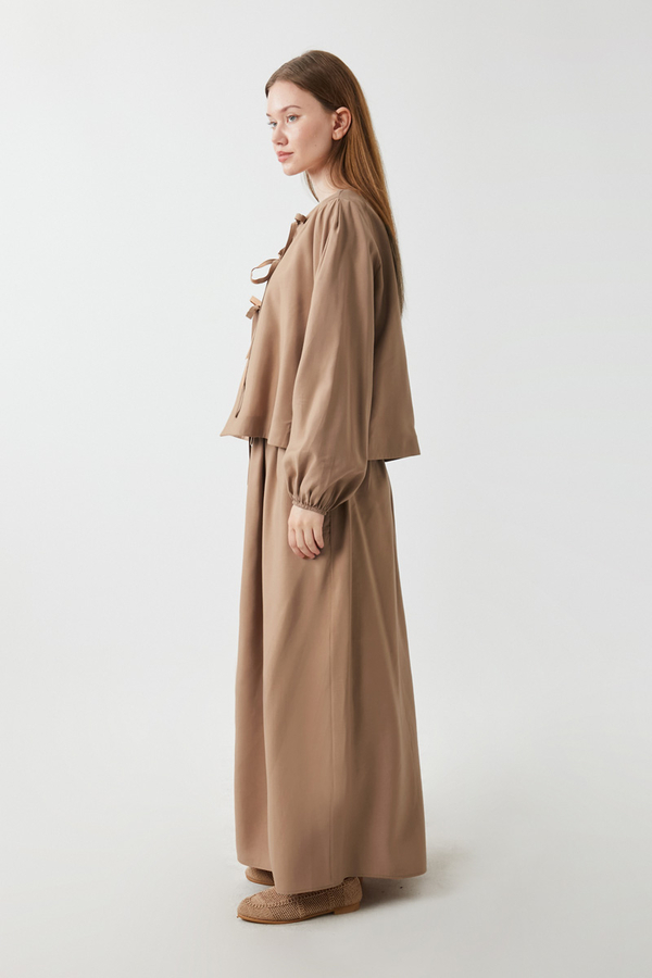 Kurdele Detaylı Etek Takım Açık Taba - 13