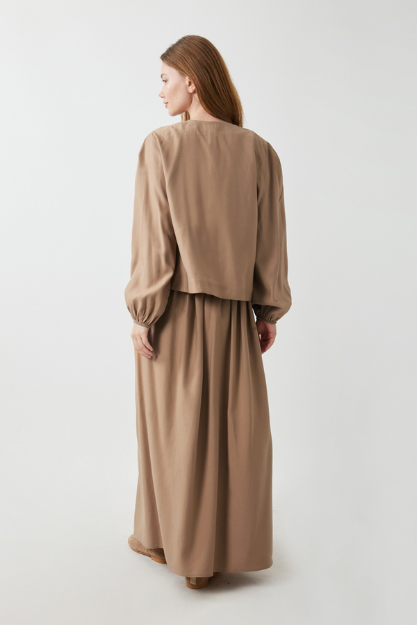 Kurdele Detaylı Etek Takım Açık Taba - 17