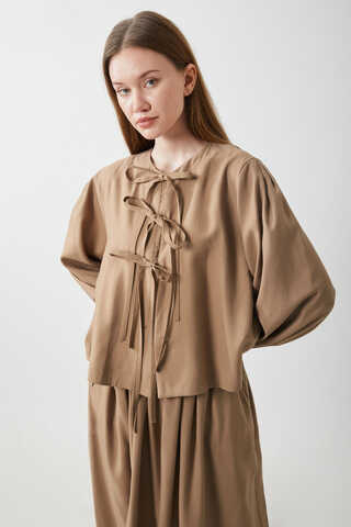 Kurdele Detaylı Etek Takım Açık Taba - 15