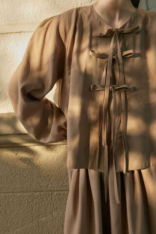 Kurdele Detaylı Etek Takım Açık Taba - 10