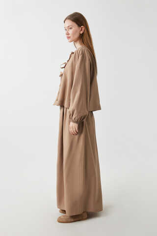 Kurdele Detaylı Etek Takım Açık Taba - 13