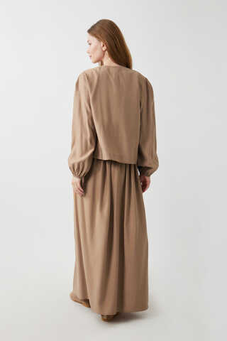 Kurdele Detaylı Etek Takım Açık Taba - 17