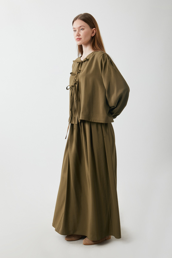 Kurdele Detaylı Etek Takım Koyu Bronz - 2