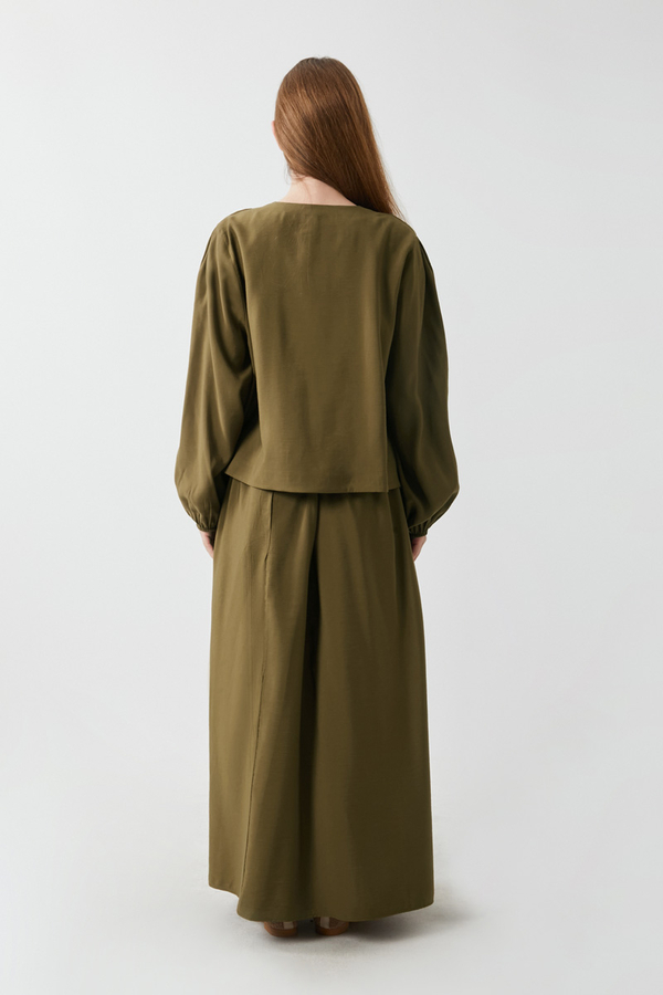 Kurdele Detaylı Etek Takım Koyu Bronz - 6