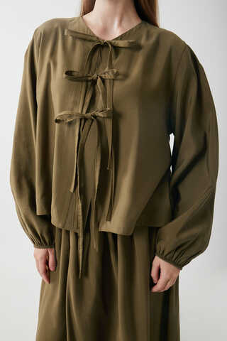 Kurdele Detaylı Etek Takım Koyu Bronz - 3