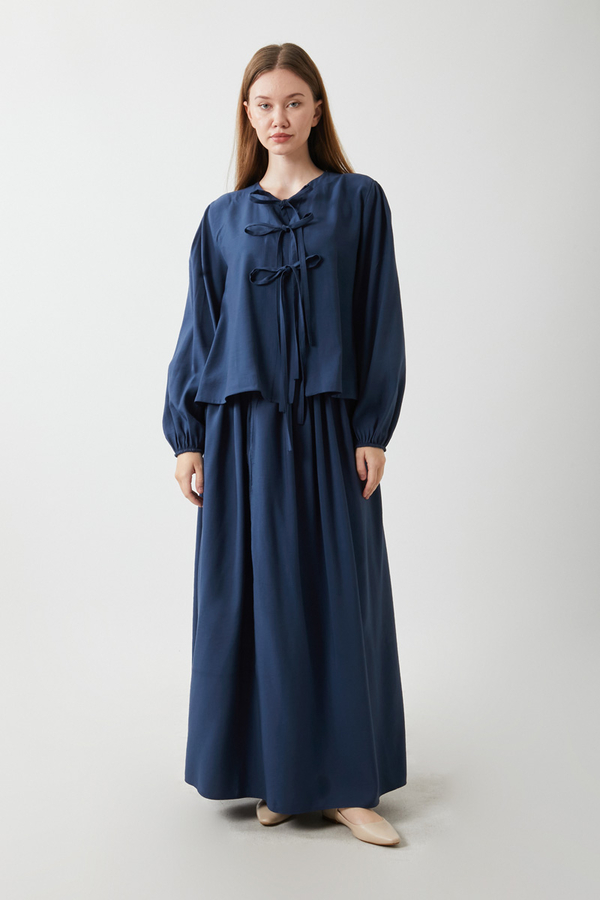 Kurdele Detaylı Etek Takım Lacivert - 3