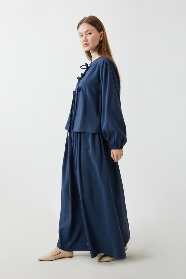 Kurdele Detaylı Etek Takım Lacivert - 4