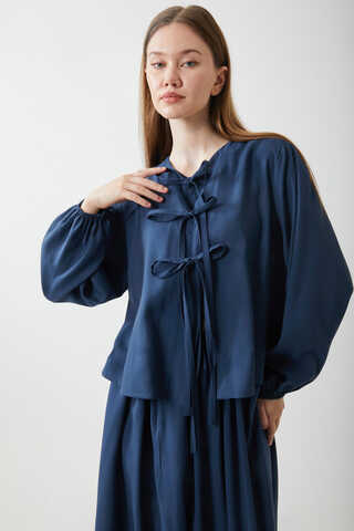 Kurdele Detaylı Etek Takım Lacivert - 2