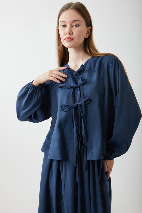 Kurdele Detaylı Etek Takım Lacivert - 2