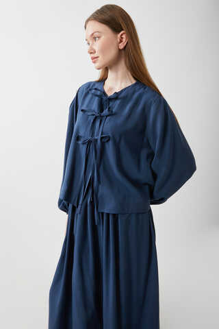 Kurdele Detaylı Etek Takım Lacivert - 1