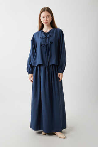 Kurdele Detaylı Etek Takım Lacivert - 3