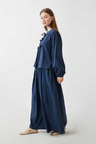 Kurdele Detaylı Etek Takım Lacivert - 4