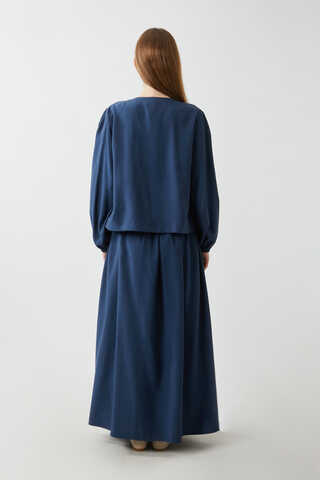 Kurdele Detaylı Etek Takım Lacivert - 6