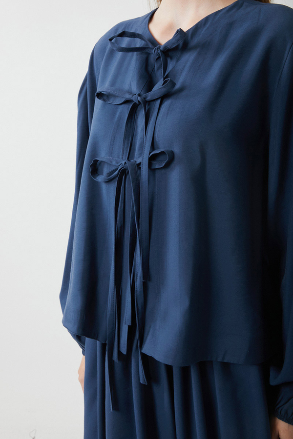 Kurdele Detaylı Etek Takım Lacivert - 5