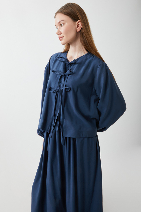 Kurdele Detaylı Etek Takım Lacivert - 1