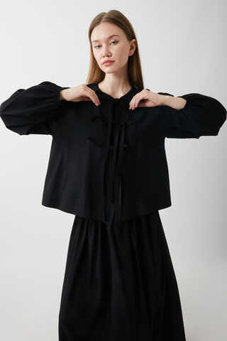 Kurdele Detaylı Etek Takım Siyah - 2