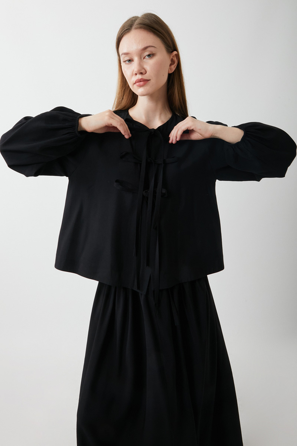 Kurdele Detaylı Etek Takım Siyah - 2