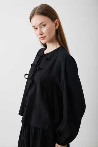 Kurdele Detaylı Etek Takım Siyah - 4