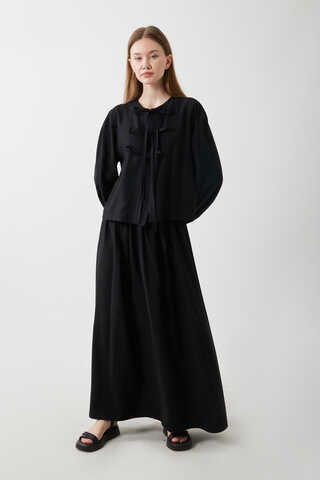 Kurdele Detaylı Etek Takım Siyah - 1