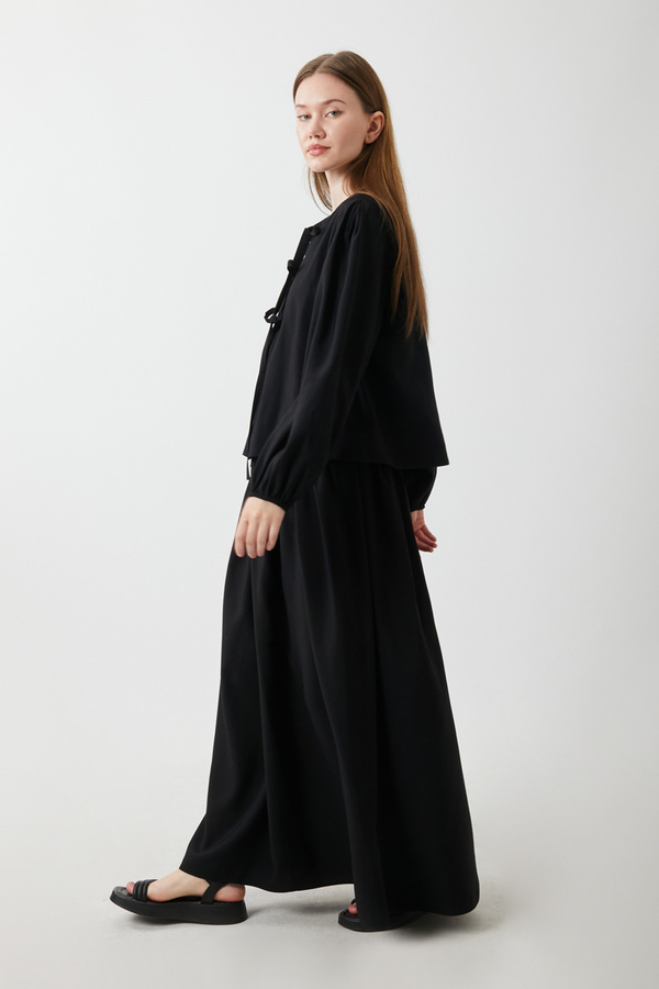 Kurdele Detaylı Etek Takım Siyah - 5