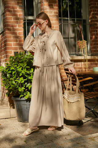 Kurdele Detaylı Etek Takım Taş - 9