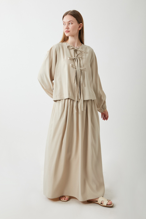 Kurdele Detaylı Etek Takım Taş - 12