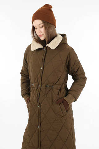 Kürk Yaka Kapüşonlu Uzun Mont Kahve - 2