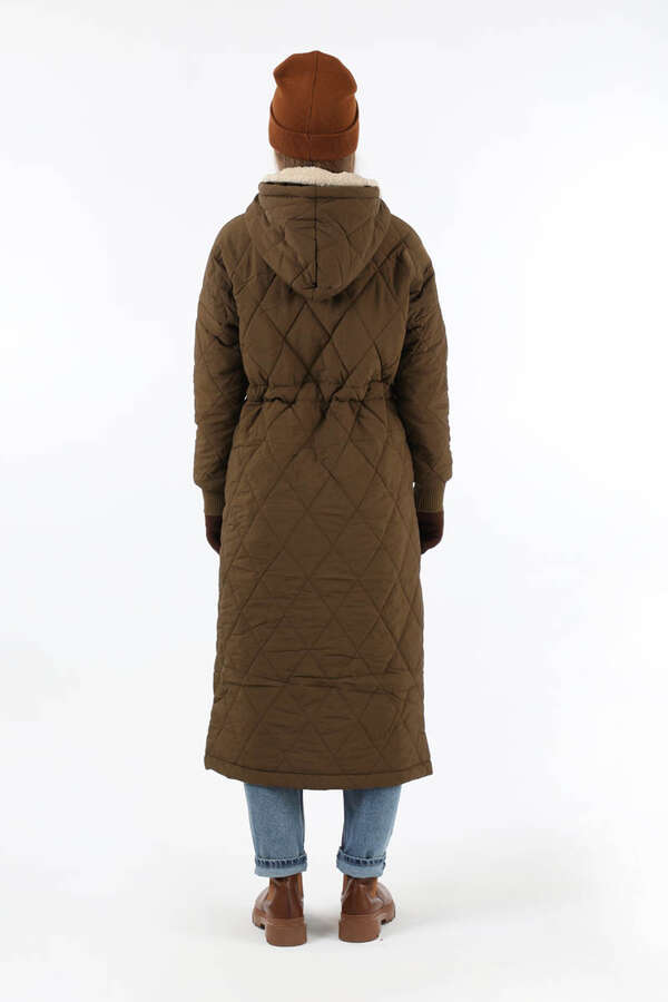 Kürk Yaka Kapüşonlu Uzun Mont Kahve - 6