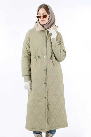 Kürk Yaka Kapüşonlu Uzun Mont Taş - 2