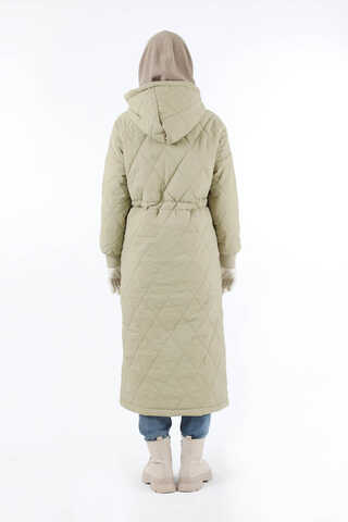 Kürk Yaka Kapüşonlu Uzun Mont Taş - 6