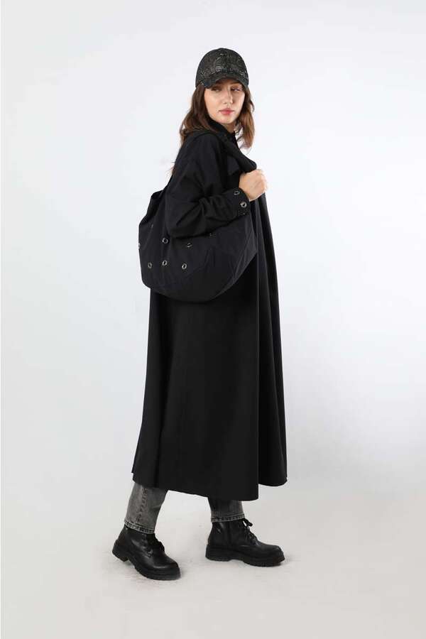 Kuş Gözü Çantalı Tunik Elbise Siyah - 3