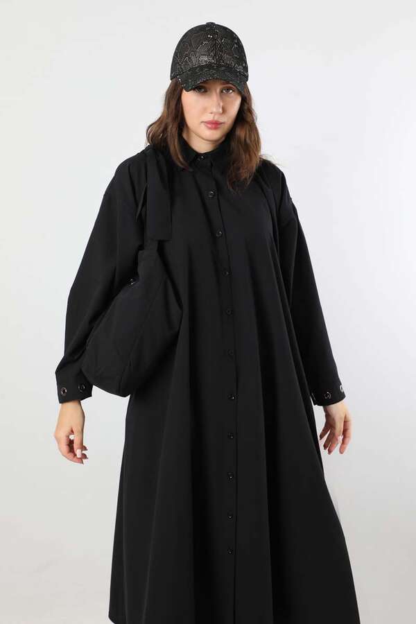 Kuş Gözü Çantalı Tunik Elbise Siyah - 2