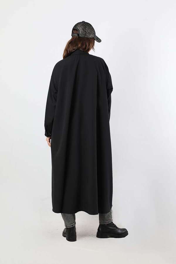 Kuş Gözü Çantalı Tunik Elbise Siyah - 6