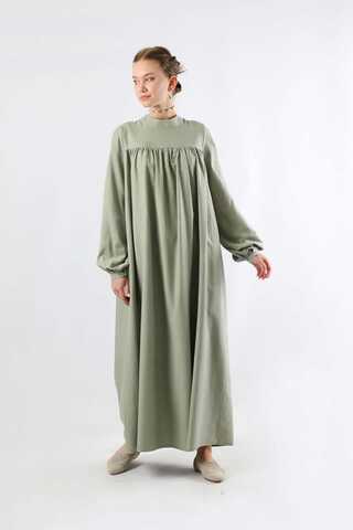 Kuşaklı Büzgülü Elbise Mint - 3