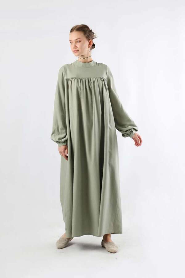 Kuşaklı Büzgülü Elbise Mint - 3