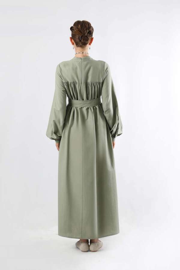 Kuşaklı Büzgülü Elbise Mint - 6