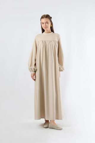 Kuşaklı Büzgülü Elbise Taş - 3