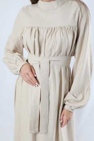 Kuşaklı Büzgülü Elbise Taş - 4