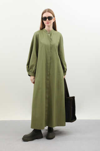 Kuşaklı Gabardin Elbise Koyu Yeşil - 1