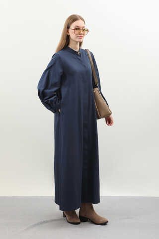 Kuşaklı Gabardin Elbise Lacivert - 3