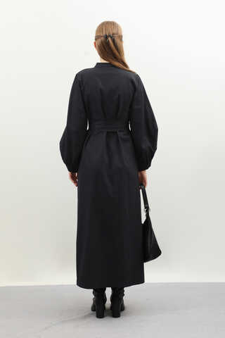 Kuşaklı Gabardin Elbise Siyah - 7