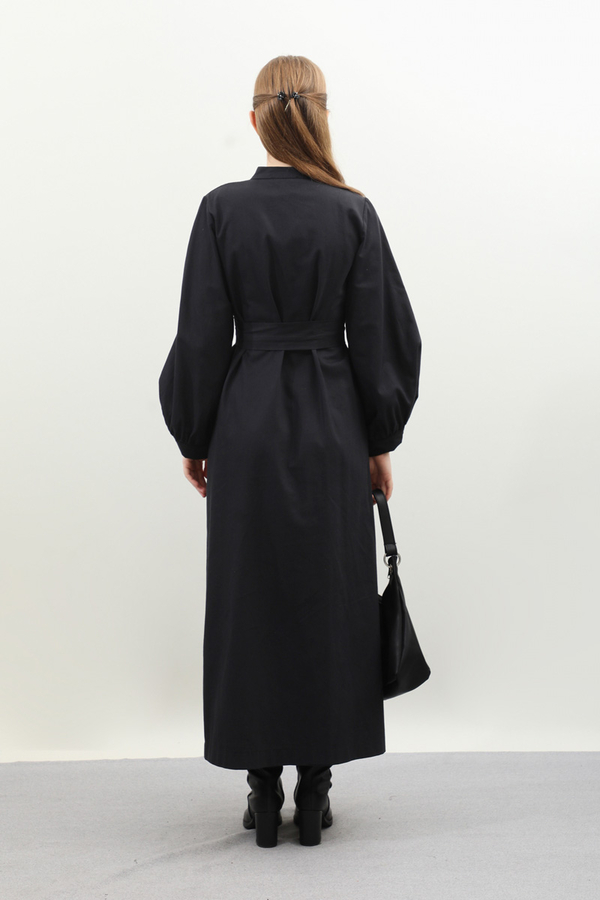 Kuşaklı Gabardin Elbise Siyah - 7