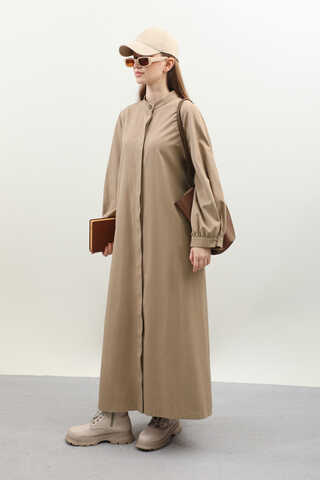 Kuşaklı Gabardin Elbise Vizon - 2