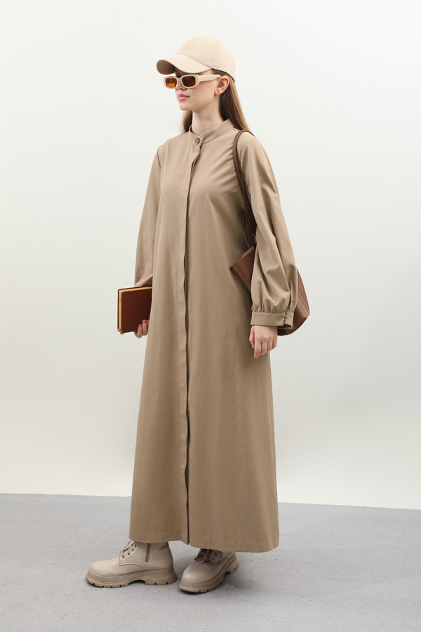 Kuşaklı Gabardin Elbise Vizon - 2