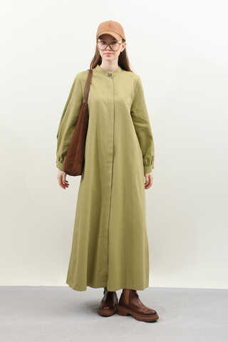 Kuşaklı Gabardin Elbise Yağ Yeşili - 2