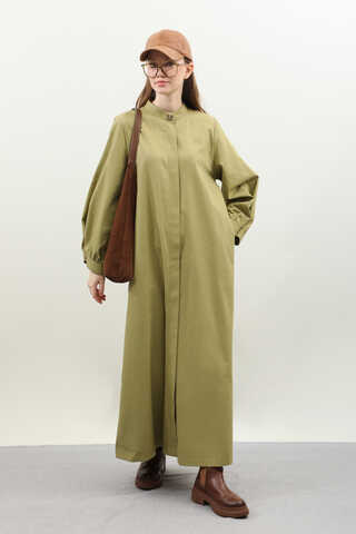 Kuşaklı Gabardin Elbise Yağ Yeşili - 3