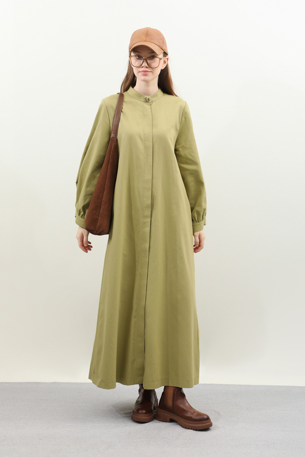 Kuşaklı Gabardin Elbise Yağ Yeşili - 2