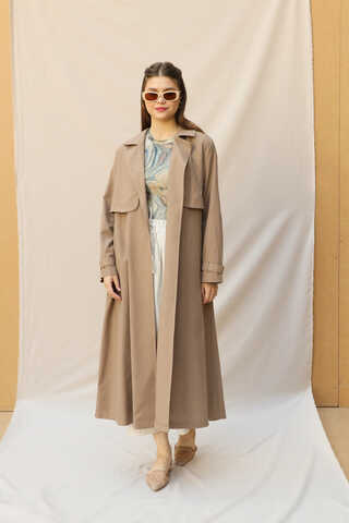 Kuşaklı Uzun Naturel Trençkot Camel - 2
